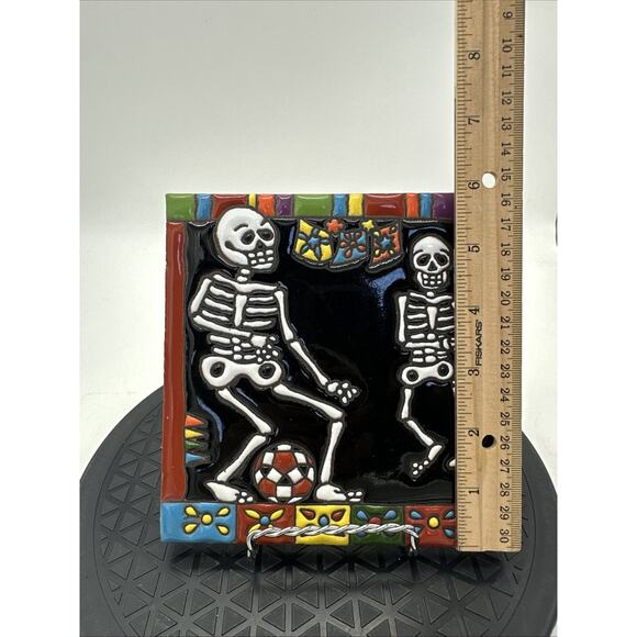 6x6 Soccer Players Day-Of-The-Dead Dia De Los Muertos Clay Tile Skeleton - Picture 3 of 4